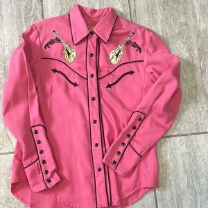 Scully retro western guitars and Cadillac button down shirt. Size xs unisex.